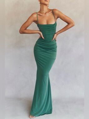 House of CB Milena Forest Corset Maxi Dress Green XS